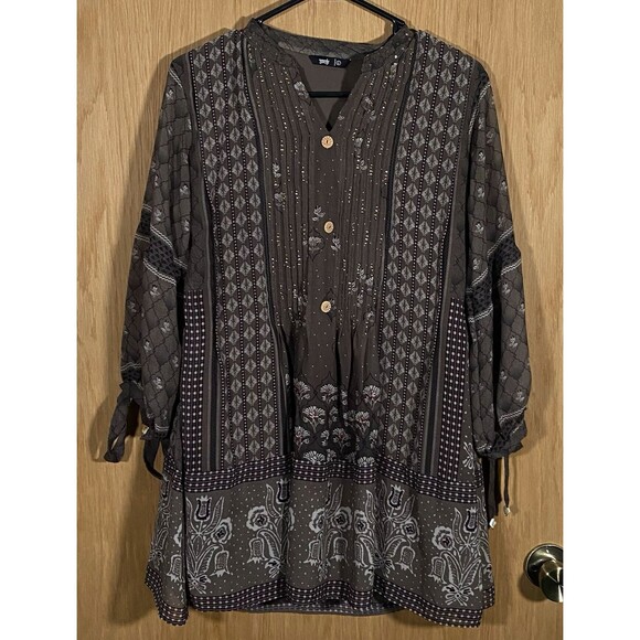 Soch Women's Sz Lg Boho Tunic Top CottageCore Olive Green Hippie Coquette Angel - Picture 1 of 7